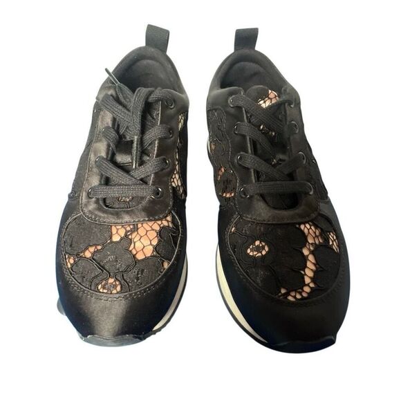 Zara Basic Black Lace Satin Sneakers Size 37 6.5 - Picture 2 of 12